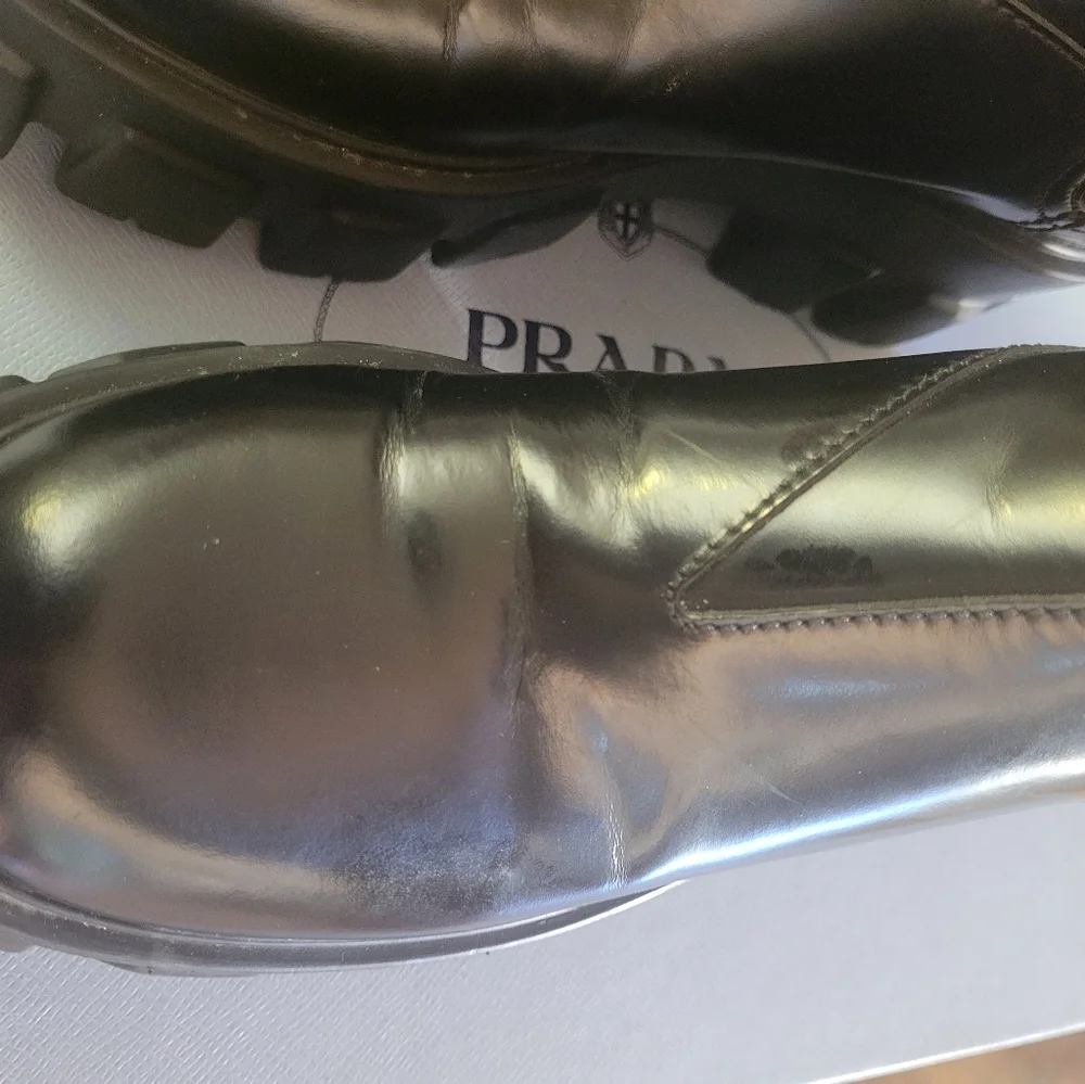 Prada Black Leather Chunky Lug-Sole Chelsea Ankle Boots - Picture 8 of 10